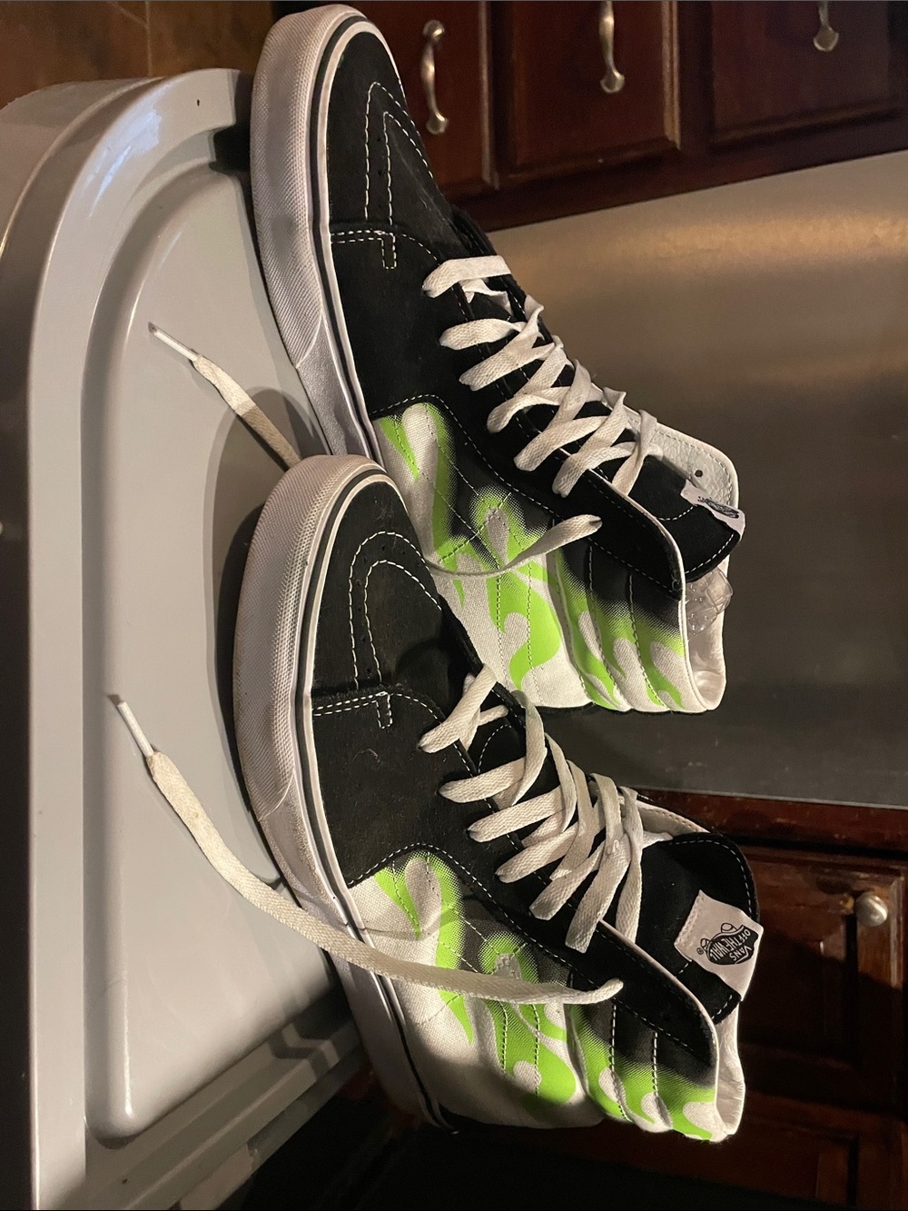 Vans High-Top Black & Neon Green Flame Skate Shoes